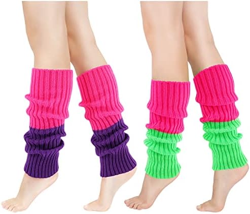 80s Knit Leg Warmer for Women - Neon Pink Green Set