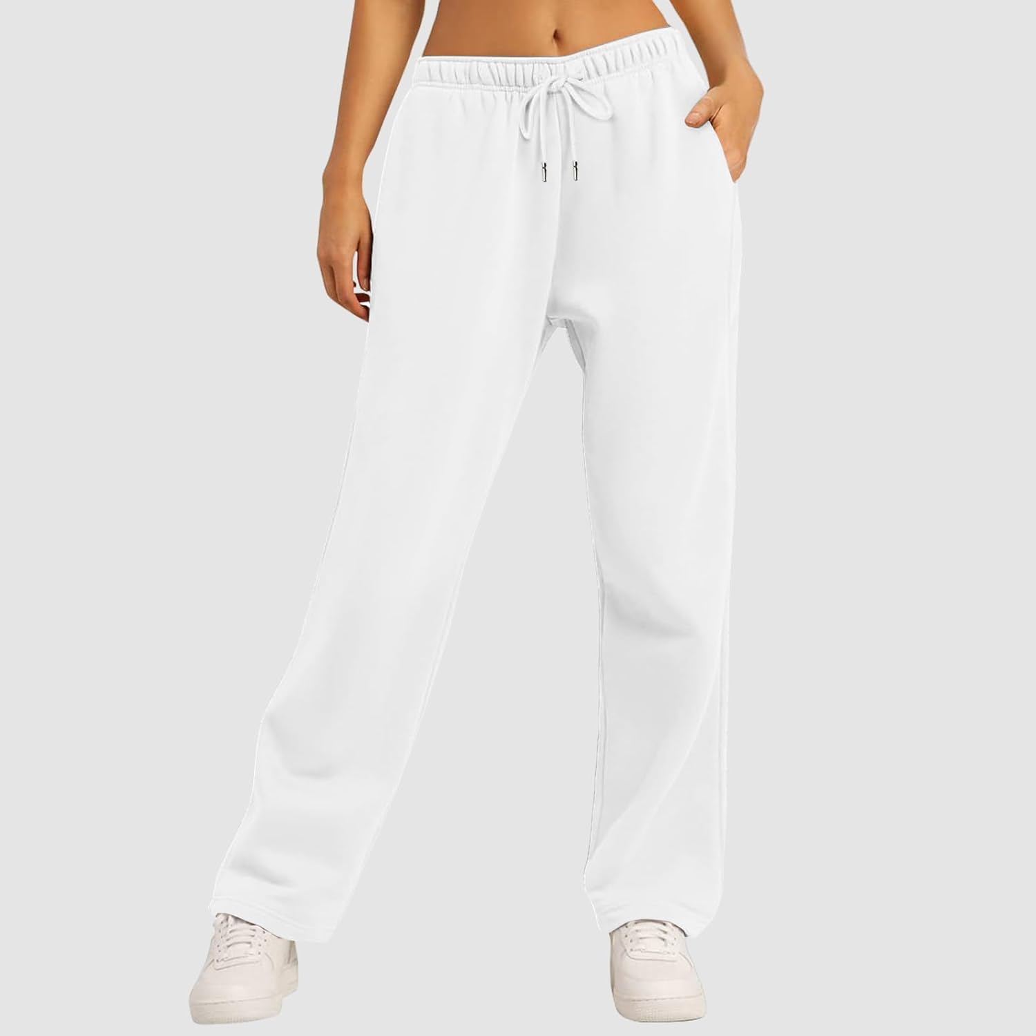 Comfortable Cozy Fleece Womens Wide Leg Jogger Pants with Drawstring Waistband