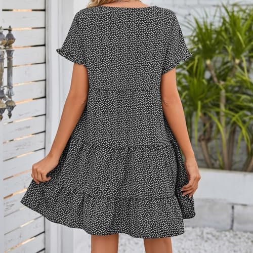 Floral Midi Dress with Pocket Ruffle Puff Sleeve