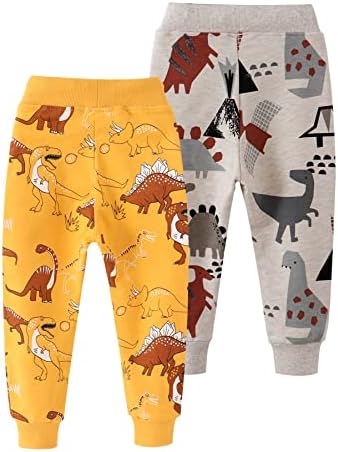 AQEACARMON Toddler Dinosaur Car Print Cotton Pants 2-Pack
