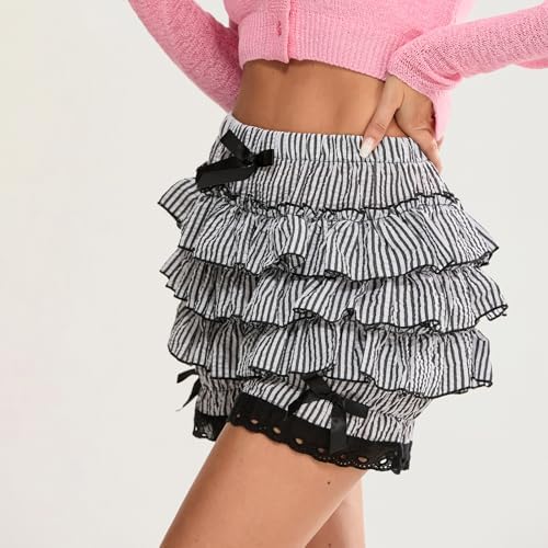 XBTCLXEBCO Womens PUMPKIN PANTS - LACE TRIM RUFFLE LOLOITA BLOOMERS with Kawaii Design