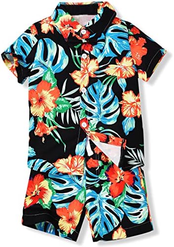 Fioukiay Unique Bowtie Floral Hawaiian Outfits for Boys summer beach wear