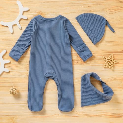 ZOELNIC Baby Romper 3-in-1 Letter Print Romper Hat Bibs