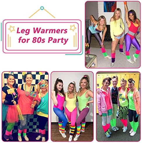 80s Knit Leg Warmer for Women - Neon Pink Green Set