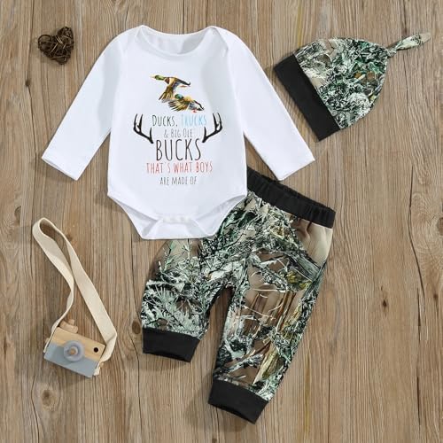 Chloefairy Newborn Baby Boy Hunting Outfit Set with Hat