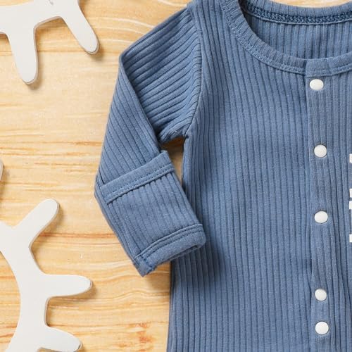 ZOELNIC Baby Romper 3-in-1 Letter Print Romper Hat Bibs