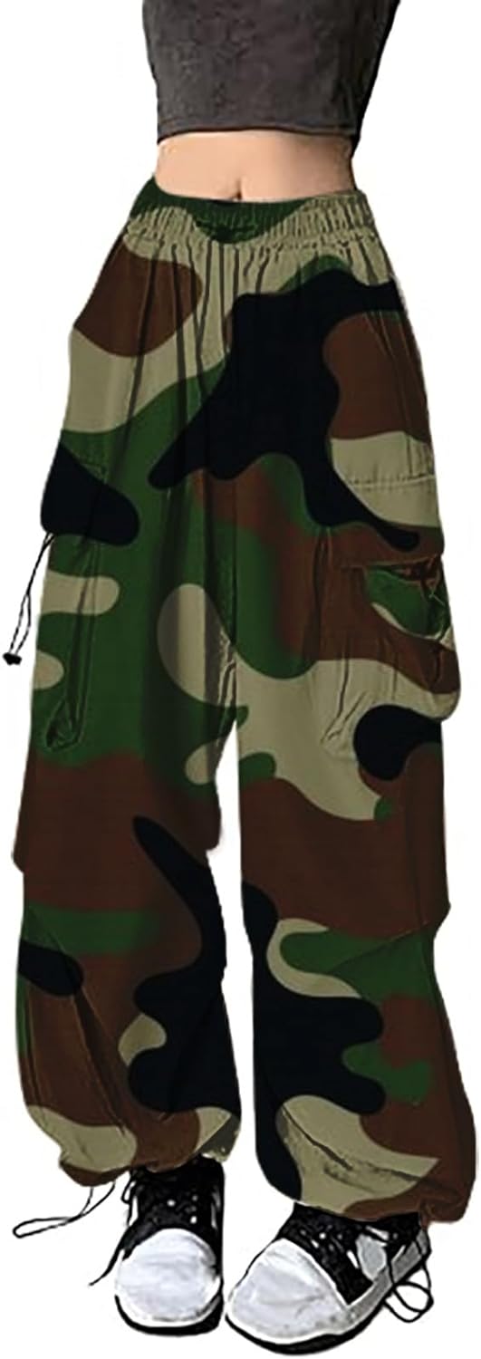 Premium Womens Camo Cargo Pants Wide-Leg High-Rise Denim with Cargo Pockets