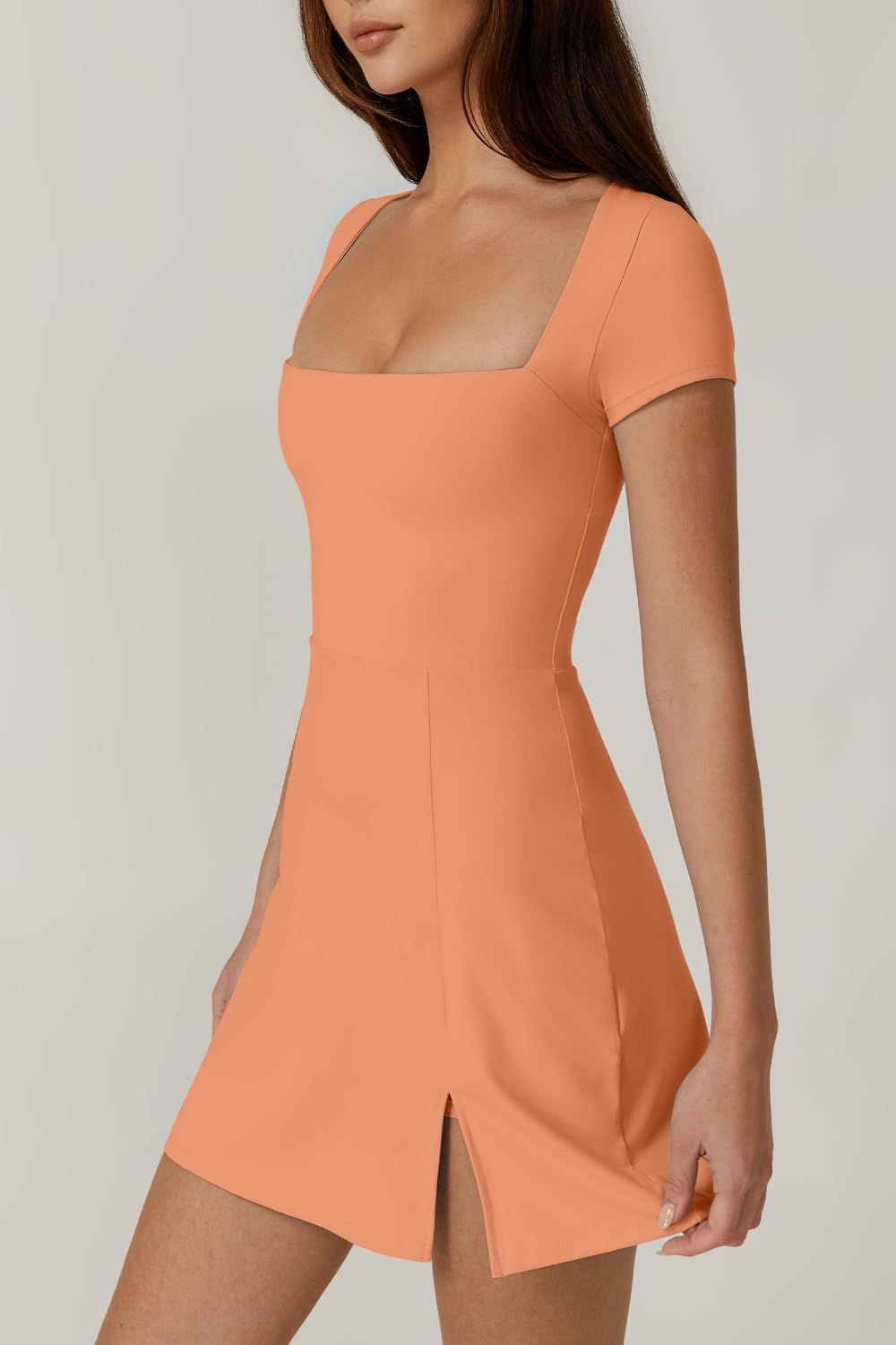QINSEN Women Square Neck Tennis Dress with Pockets