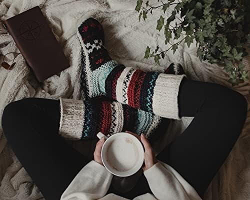 Hand-Knit Tibetan Socks with Soft Fleece Liner for Warm Comfort