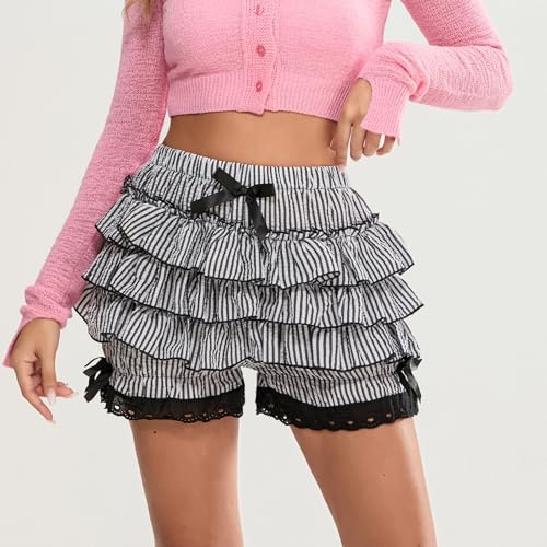XBTCLXEBCO Womens PUMPKIN PANTS - LACE TRIM RUFFLE LOLOITA BLOOMERS with Kawaii Design