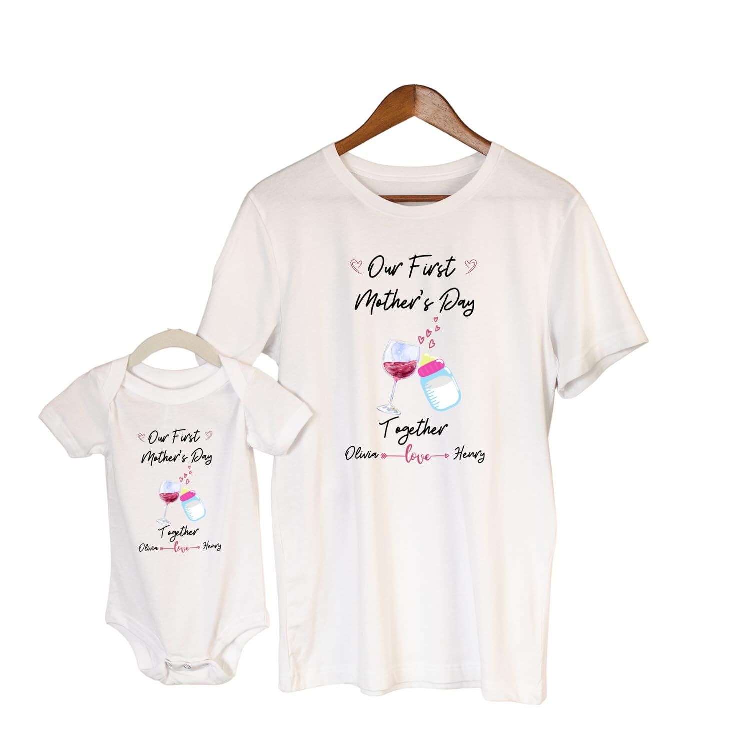 Personalized Mothers Day Milk Wine Gift Set for Mom and Baby
