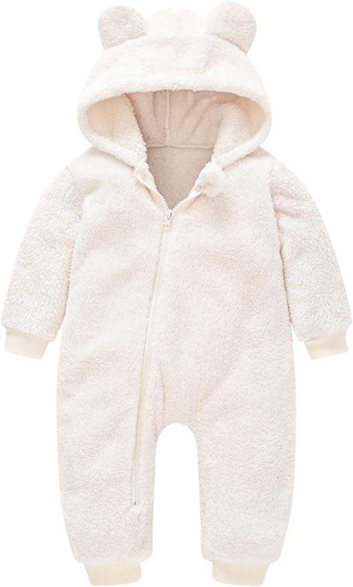 Mokitoni Baby Bear Fleece Romper Snug Cozy for Cold Days