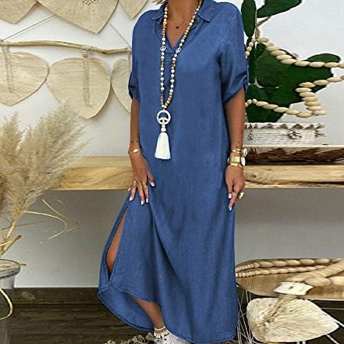 Womens Blue Chambray Denim Button-Up Midi Dress