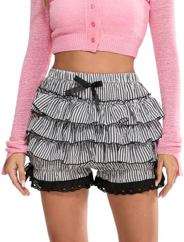 XBTCLXEBCO Womens PUMPKIN PANTS - LACE TRIM RUFFLE LOLOITA BLOOMERS with Kawaii Design