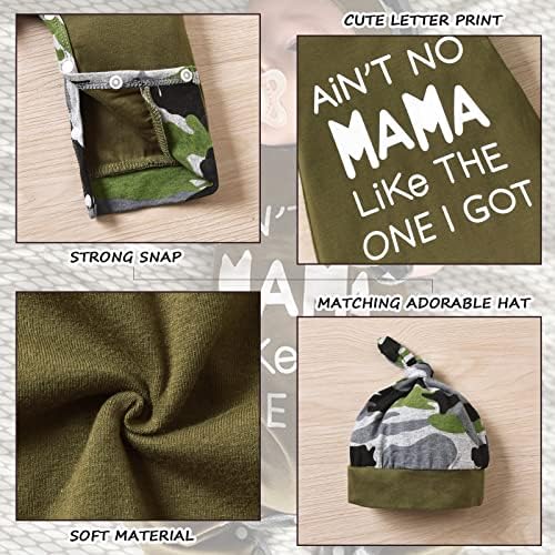 HINTINA Newborn Baby Romper - Coming Home Outfits Letter Printed Jumpsuit Hat Gloves