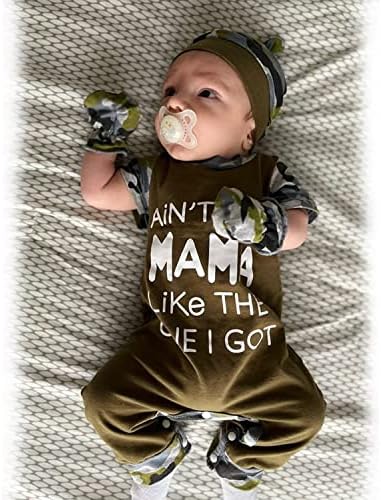 HINTINA Newborn Baby Romper - Coming Home Outfits Letter Printed Jumpsuit Hat Gloves