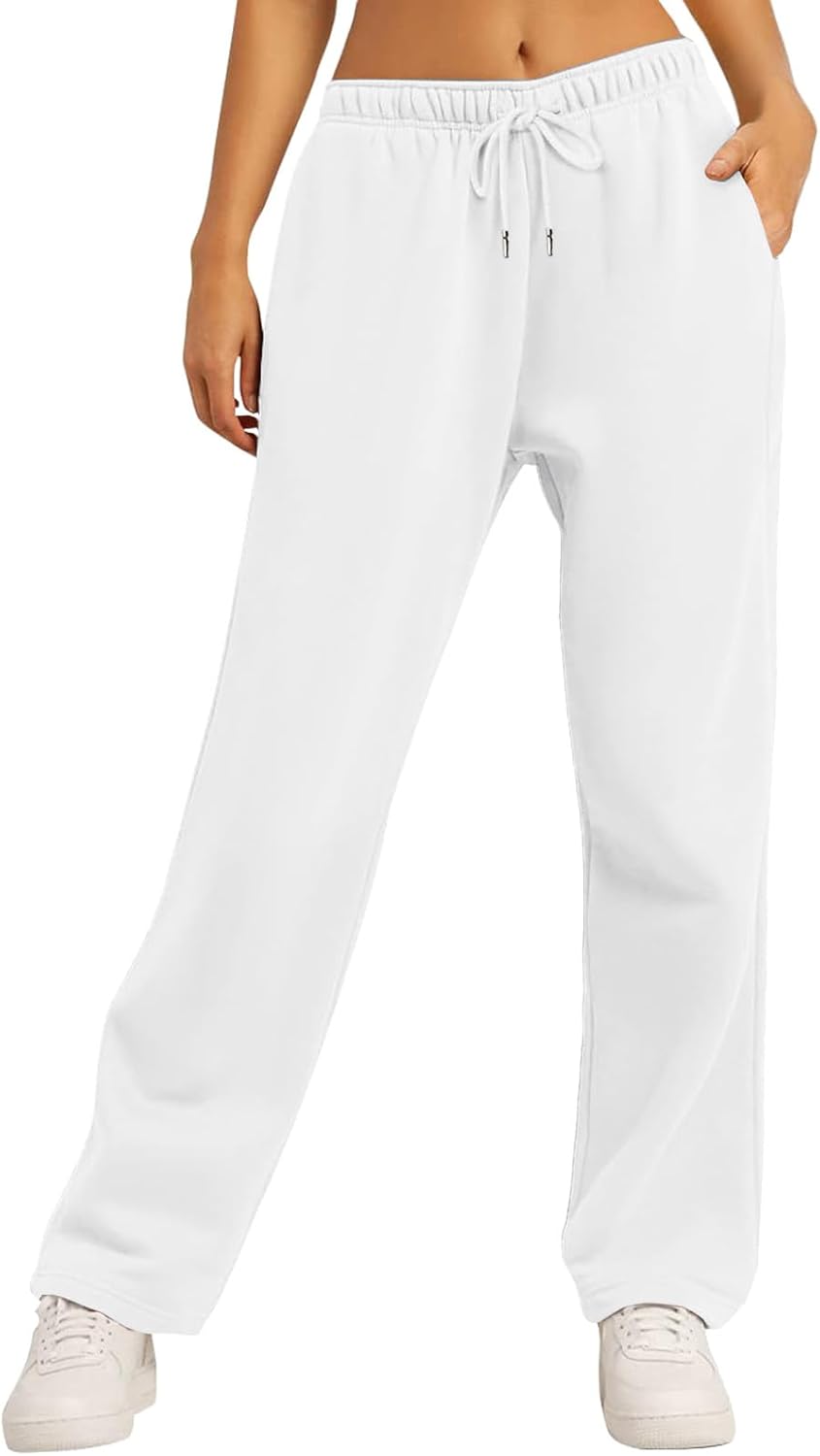 Comfortable Cozy Fleece Womens Wide Leg Jogger Pants with Drawstring Waistband