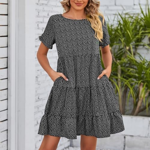 Floral Midi Dress with Pocket Ruffle Puff Sleeve