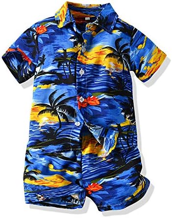 Bright comfy toddler boys short set blue Hawaiian shorts