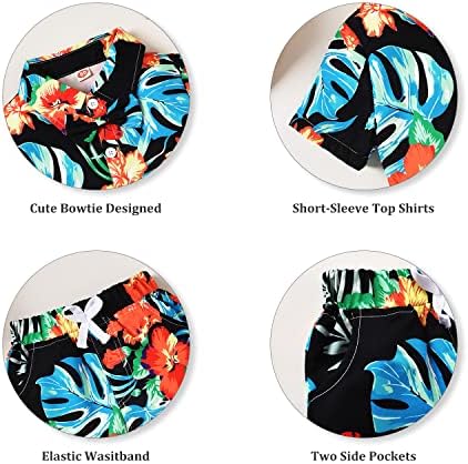 Fioukiay Unique Bowtie Floral Hawaiian Outfits for Boys summer beach wear
