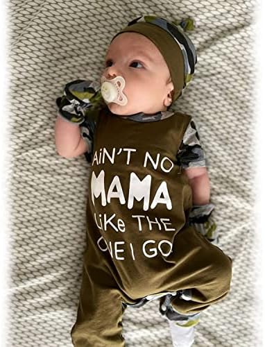 HINTINA Newborn Baby Romper - Coming Home Outfits Letter Printed Jumpsuit Hat Gloves