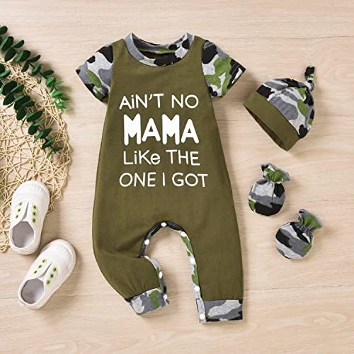 HINTINA Newborn Baby Romper - Coming Home Outfits Letter Printed Jumpsuit Hat Gloves