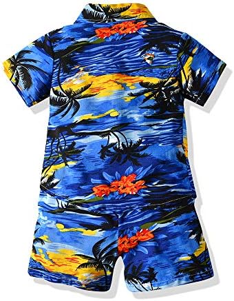Bright comfy toddler boys short set blue Hawaiian shorts