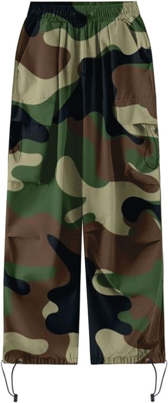 Premium Womens Camo Cargo Pants Wide-Leg High-Rise Denim with Cargo Pockets