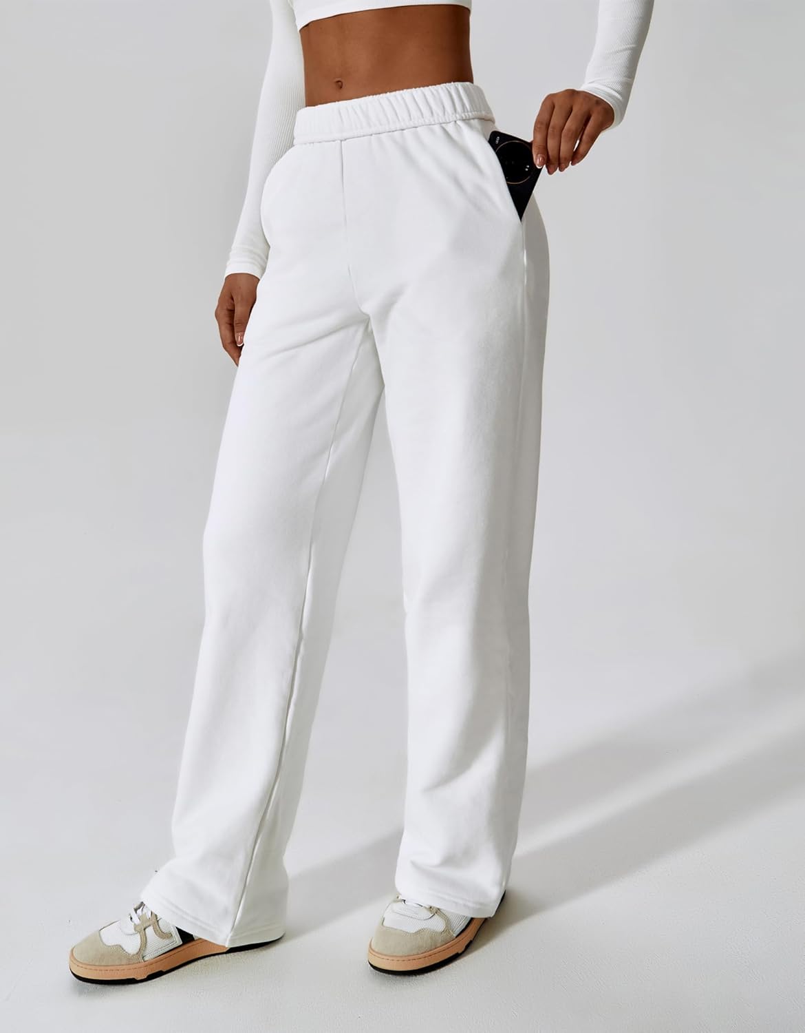 Warm Comfy Womens Fleece Lined Wide Leg Sweatpants