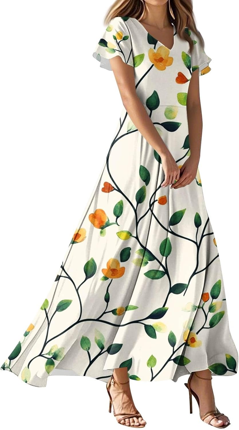 Stylish Printed V-Neck Summer Tunic Dress