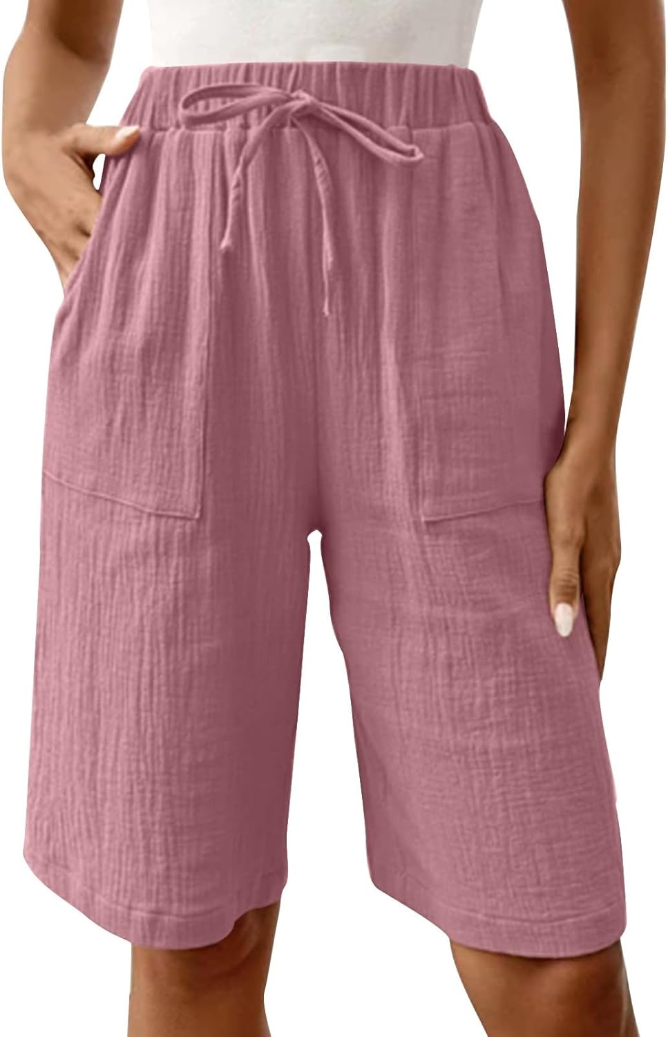 AboutYes Women 2025 Summer High Waist Bermuda Shorts with Pockets