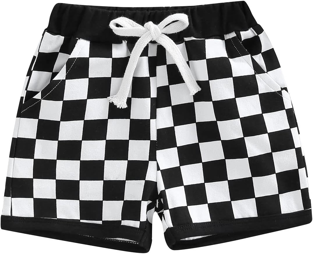 Lamuusaa Newborn Toddler Boy Shorts Summer Cotton Plaid Jogger
