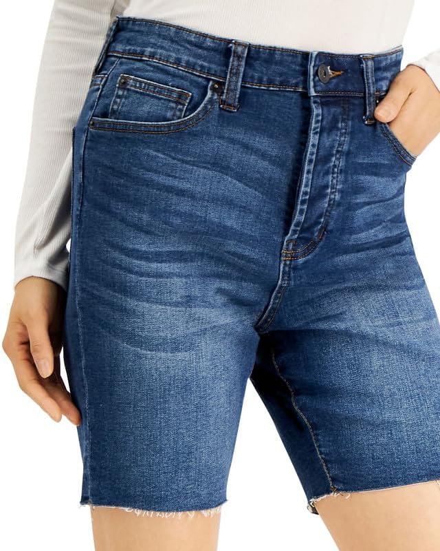 Celebrity Pink Womens Frayed Distressed Bermuda Shorts Navy