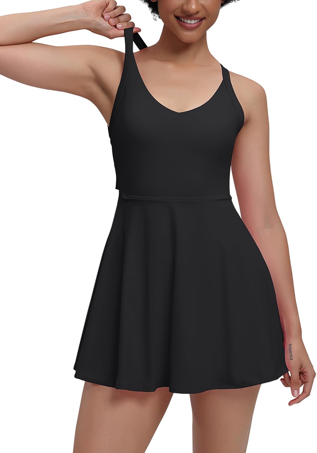 Womens Tennis Workout Dress with Easy Bathroom Shorts Romper