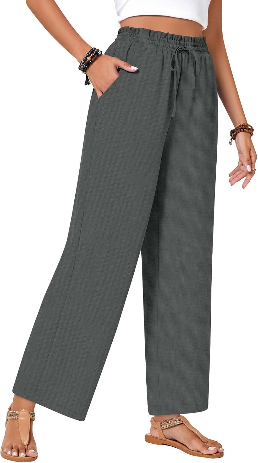 High Waist Waffle Knit Pants for Women