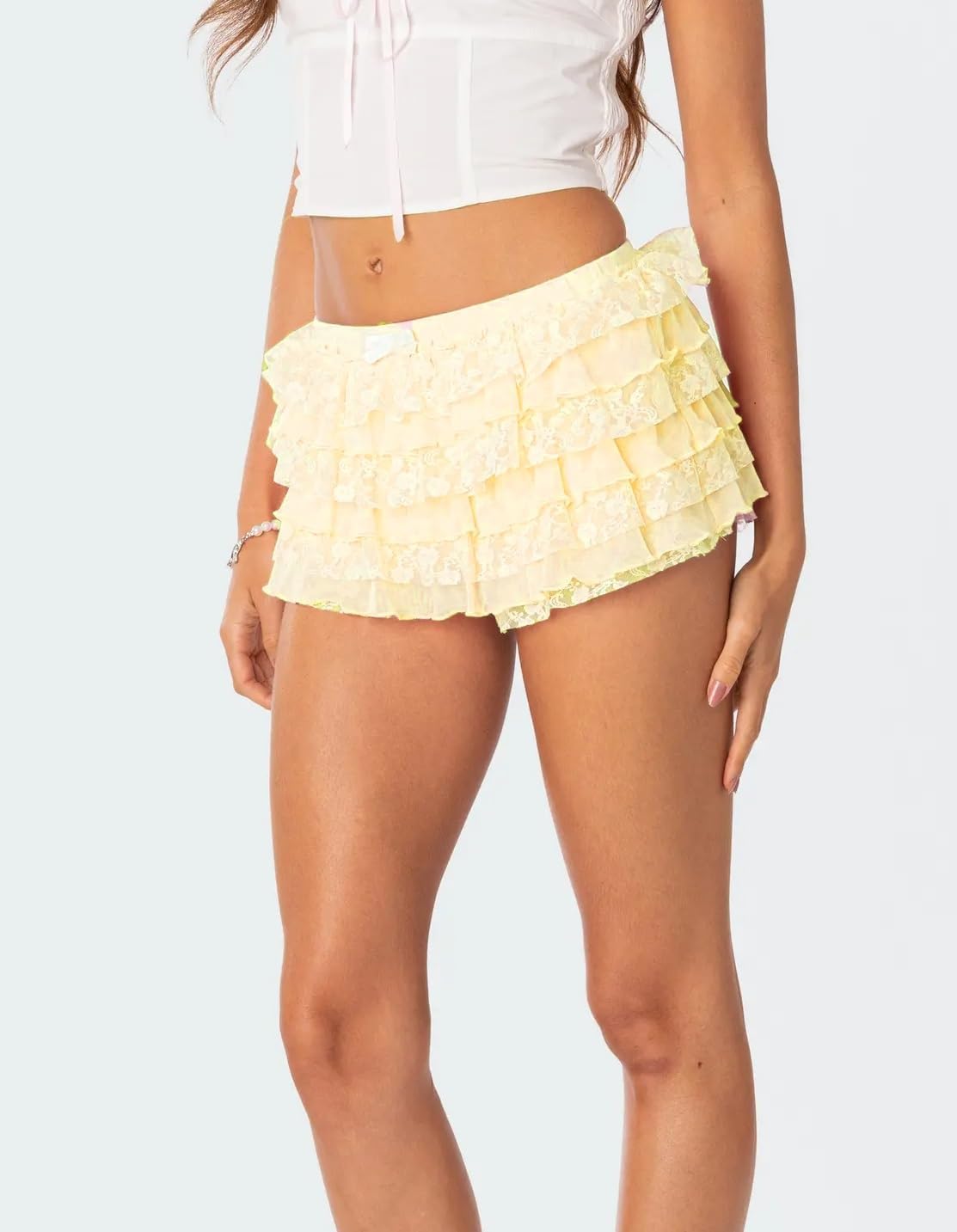 Flinging-Sharp Womens Ruffle Lace Micro Boyshorts