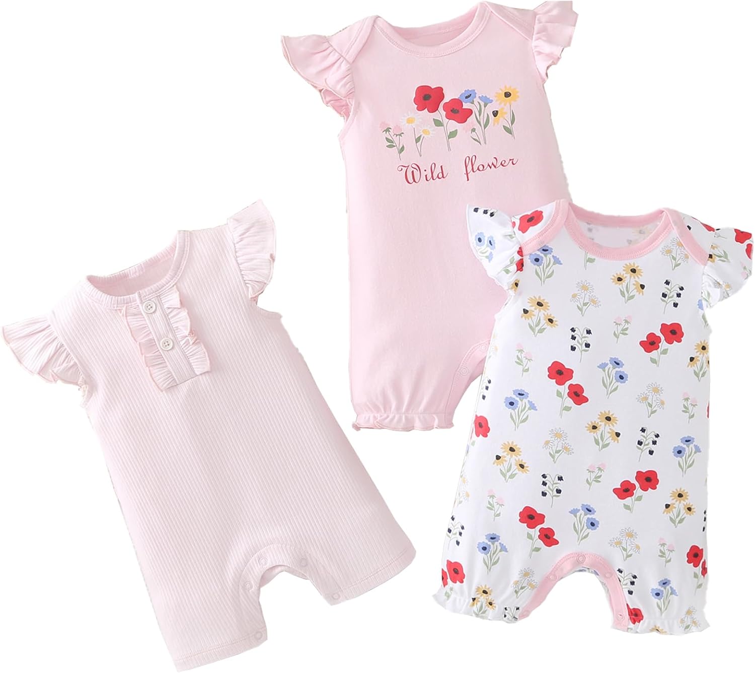 YourDIARY Baby Boy Romper 3-Pack Cotton Outfit