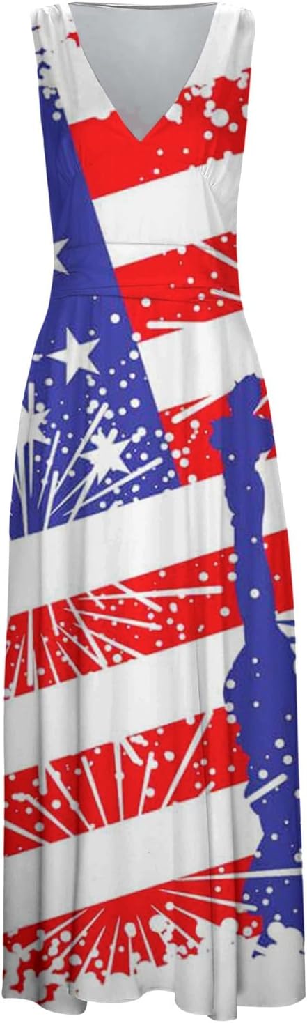 Red White Blue Dress for Women Patriotic Flag Casual
