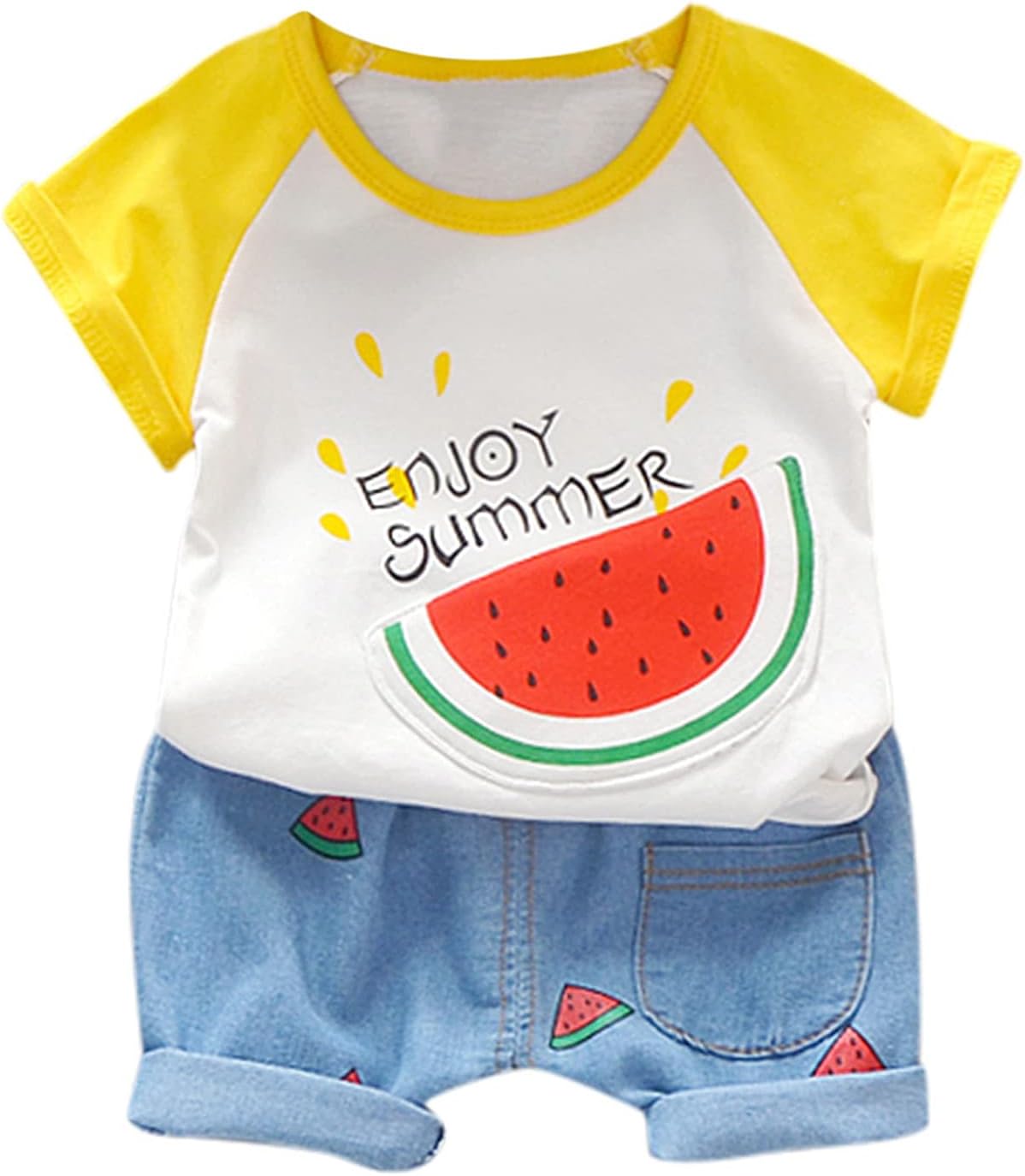 Comfortable Adorable Watermelon Print Blouse Shorts Set for Babies