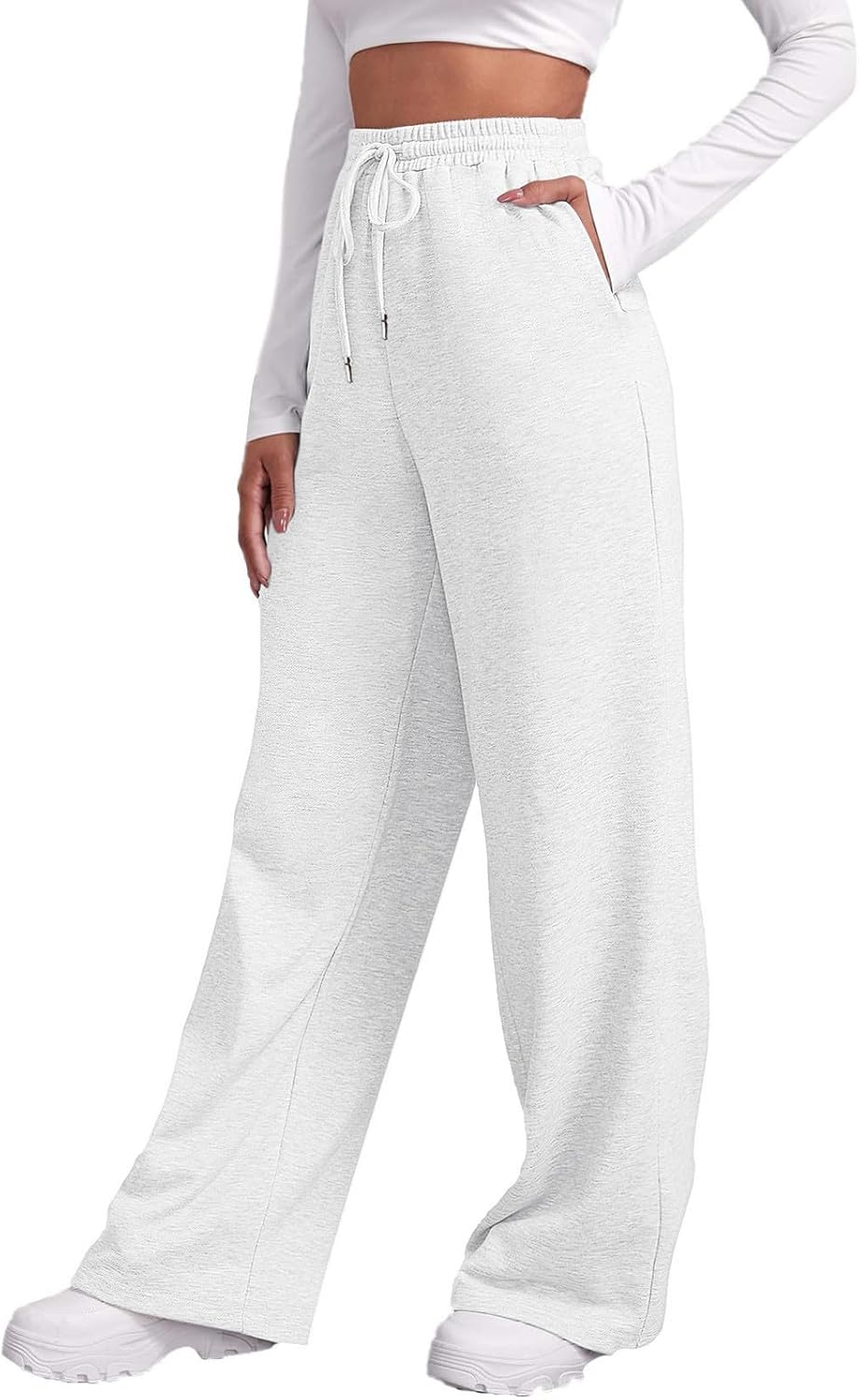 Comfortable Cozy Fleece Womens Wide Leg Jogger Pants with Drawstring Waistband
