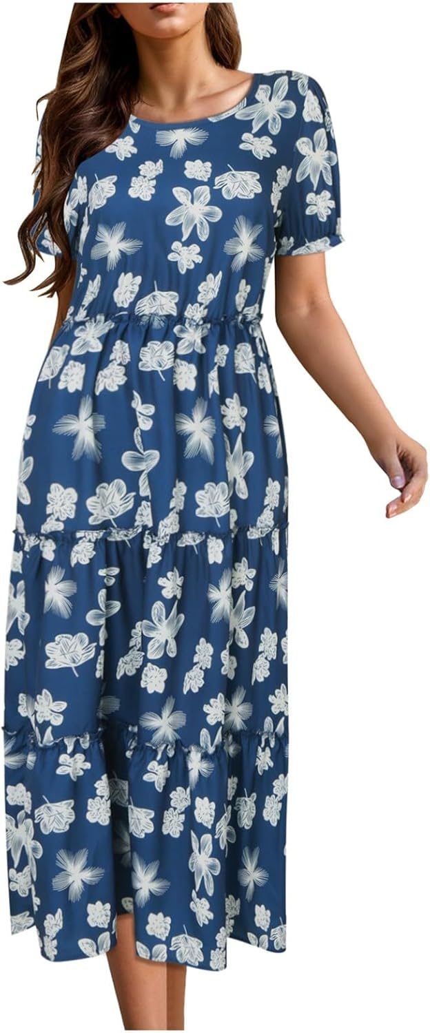 Sfascumop Floral Dress For Women Ruffle Maxi