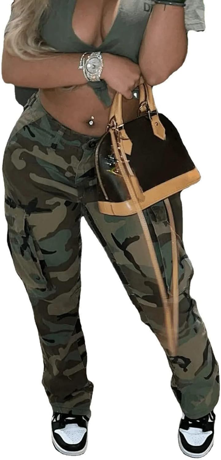 Vakakest Womens Camo Cargo Pants Jogger Trousers