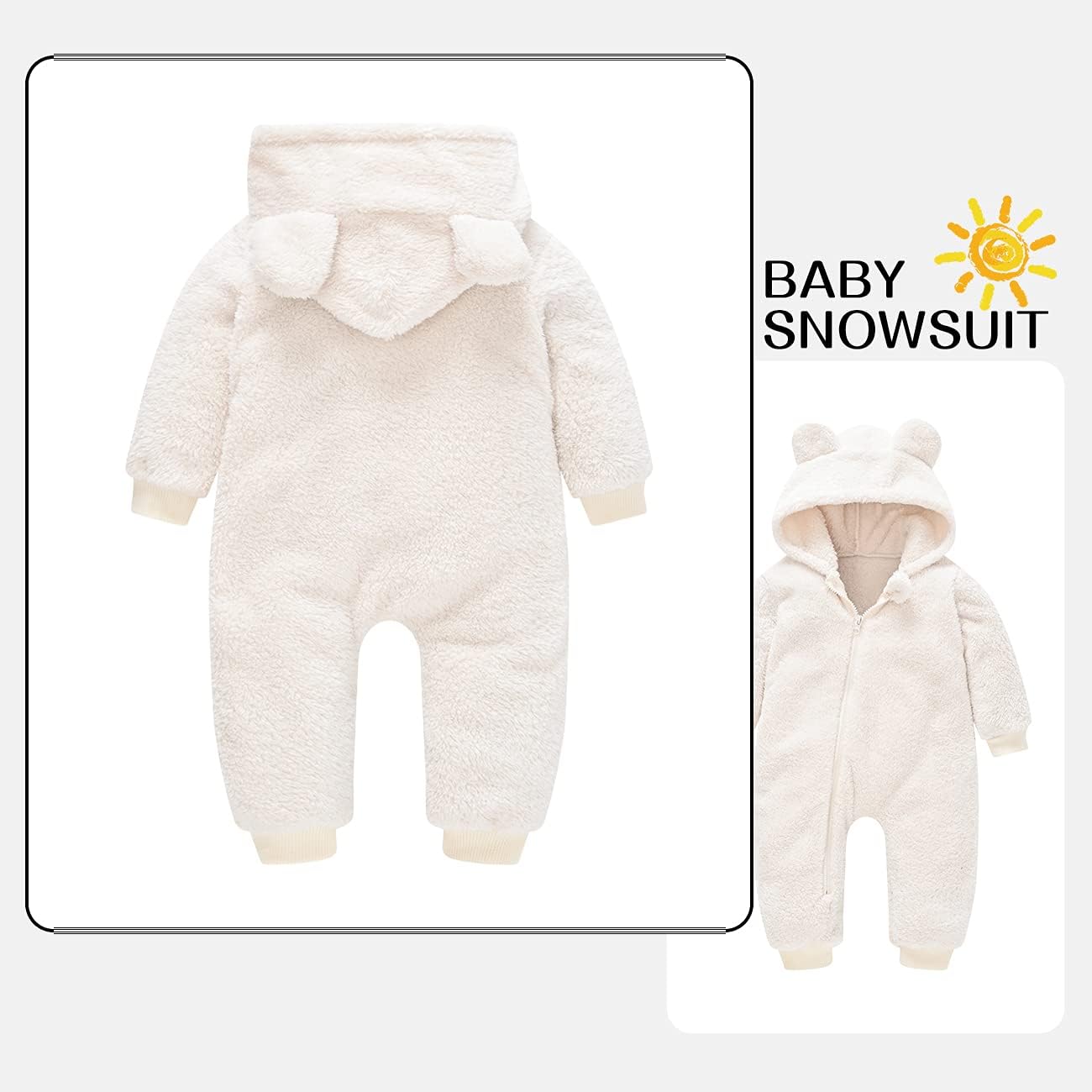 Mokitoni Baby Bear Fleece Romper Snug Cozy for Cold Days