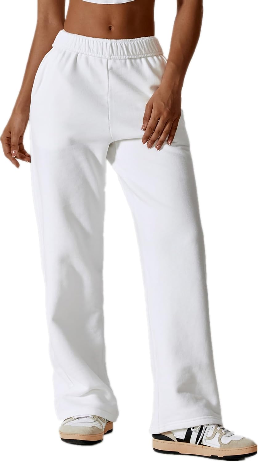 Warm Comfy Womens Fleece Lined Wide Leg Sweatpants