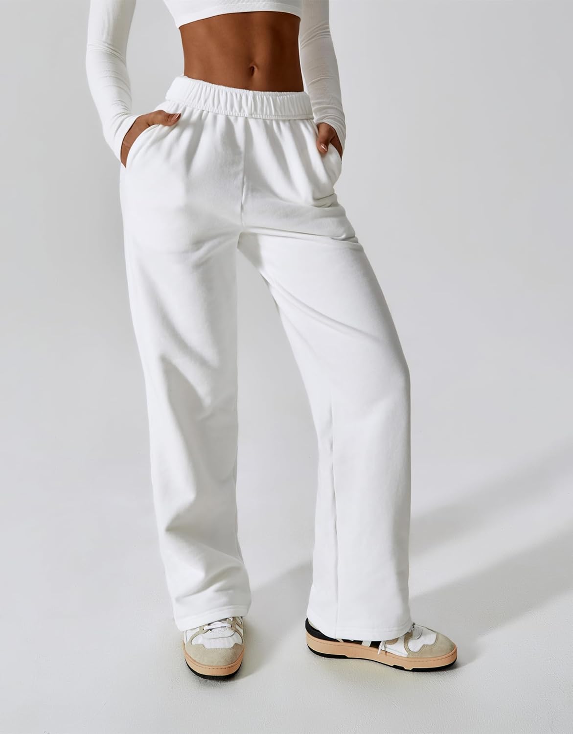 Warm Comfy Womens Fleece Lined Wide Leg Sweatpants