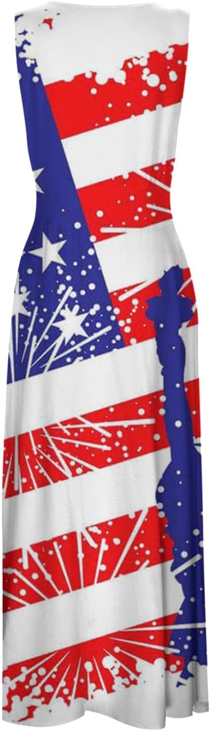 Red White Blue Dress for Women Patriotic Flag Casual