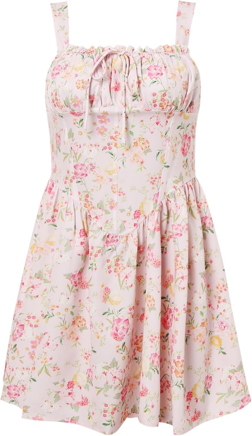 Sfascumop Floral Ruffle Hawaiian Boho Beach Coverage Summer Womens Casual Midi Dress