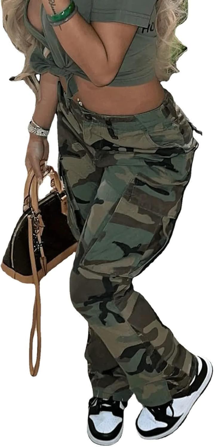 Vakakest Womens Camo Cargo Pants Jogger Trousers