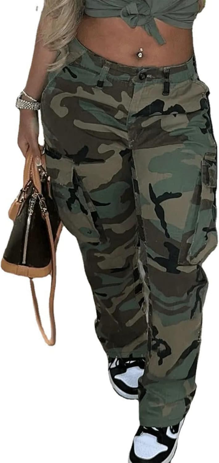 Vakakest Womens Camo Cargo Pants Jogger Trousers