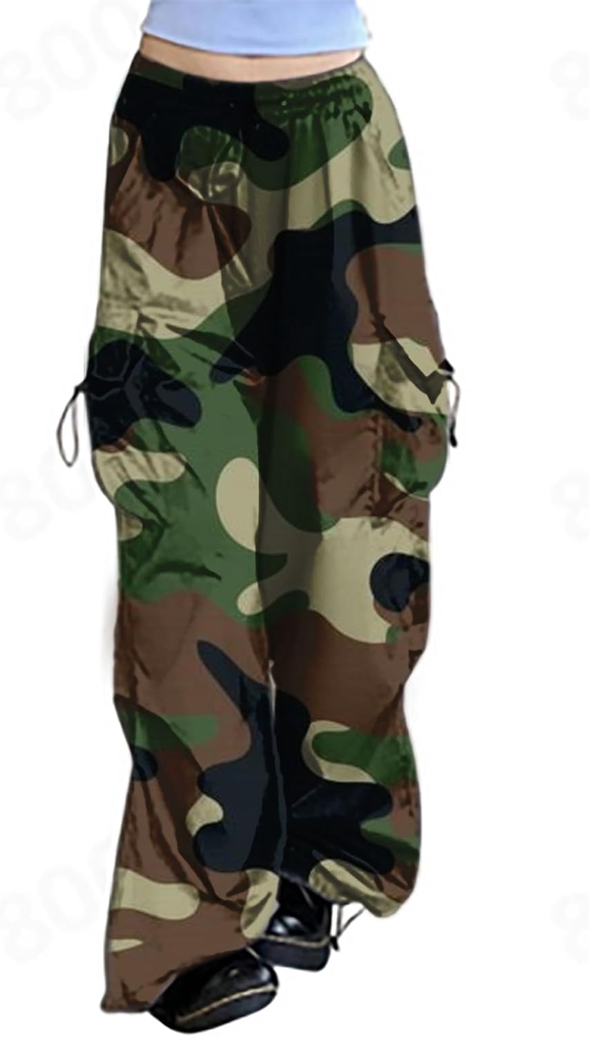 Premium Womens Camo Cargo Pants Wide-Leg High-Rise Denim with Cargo Pockets